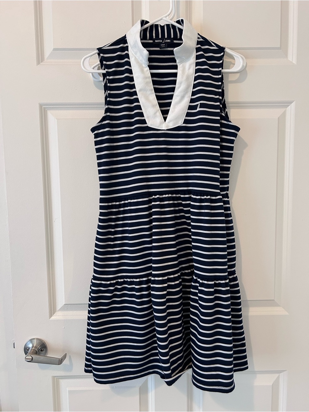 Nautica Navy and White Striped Sleeveless Mini Dress